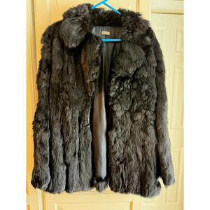 Vintage Damage black100% Rabbit Fur coat size M , pocket ,cozy, Y2k
